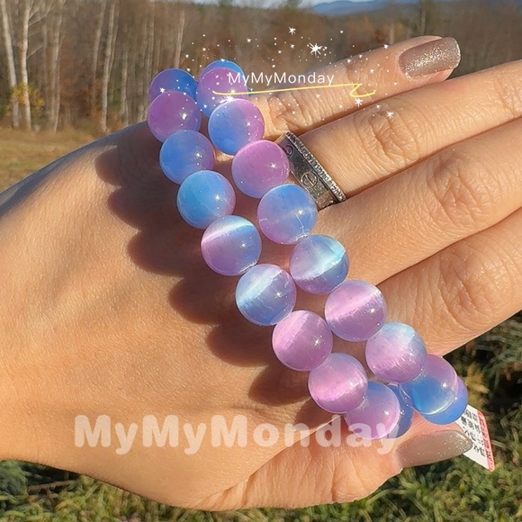 Blue And Purple Selenite Bracelet 10mm - Picture 2 of 4
